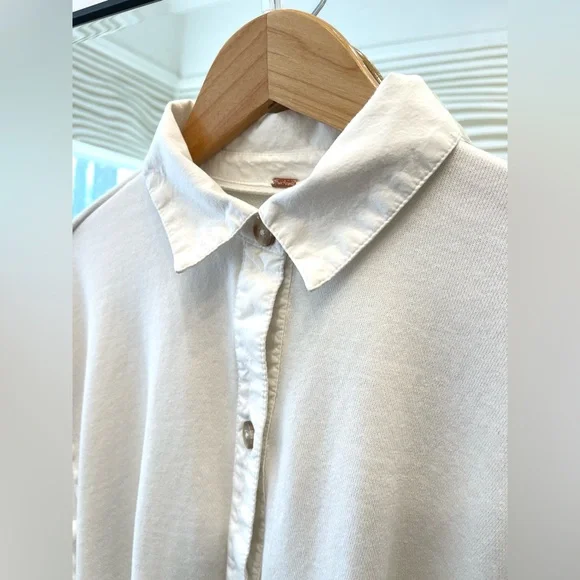 Free People oversized white cotton button down sweater high low free size - Picture 2 of 9